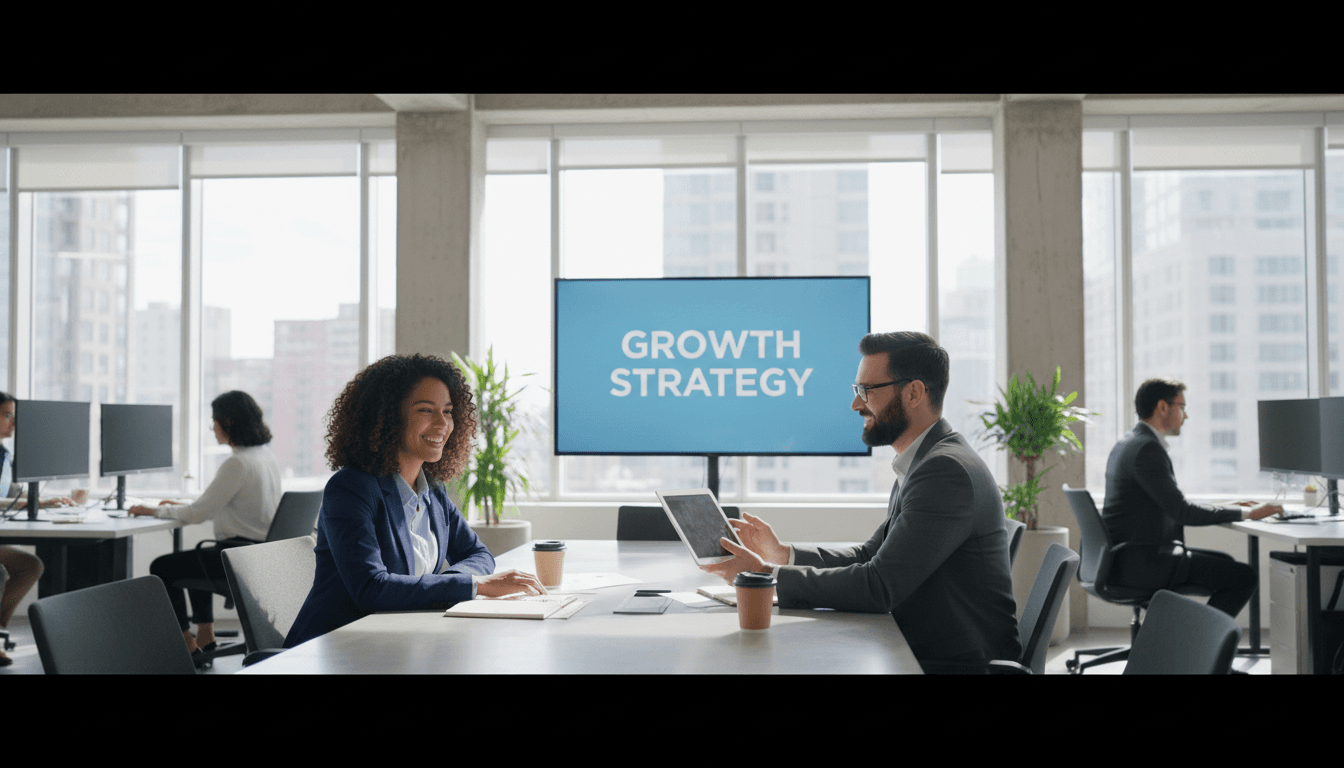 Startup founder in a meeting with a consultant in a modern office