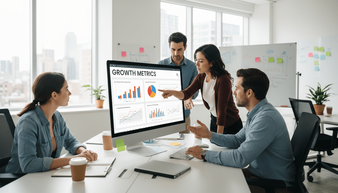 Marketers reviewing analytics on a computer screen
