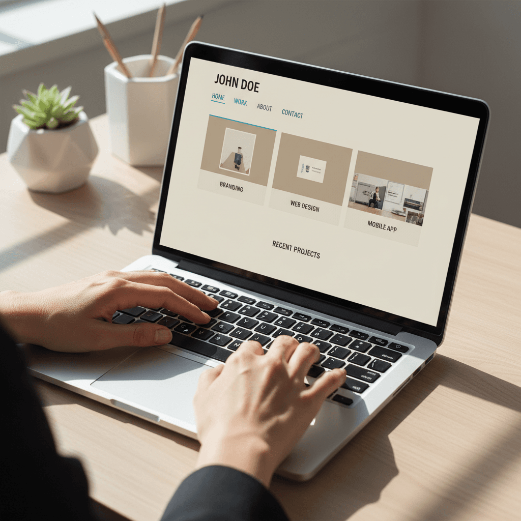 Clean startup website homepage displayed on a laptop